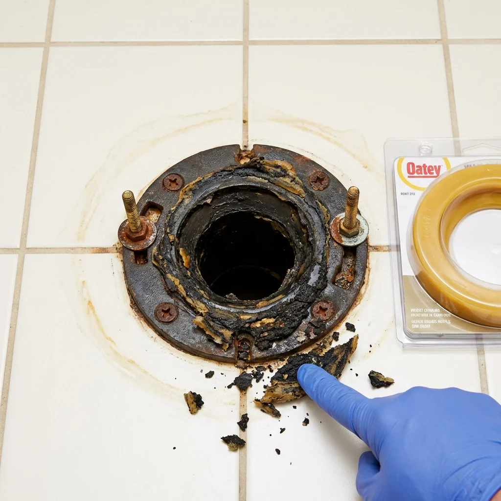 Failed wax ring showing water seepage at the base of a toilet in a Tahoma, CA home