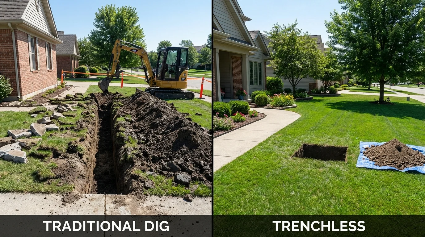 Trenchless sewer repair with minimal yard damage versus traditional excavation in Tahoma, CA